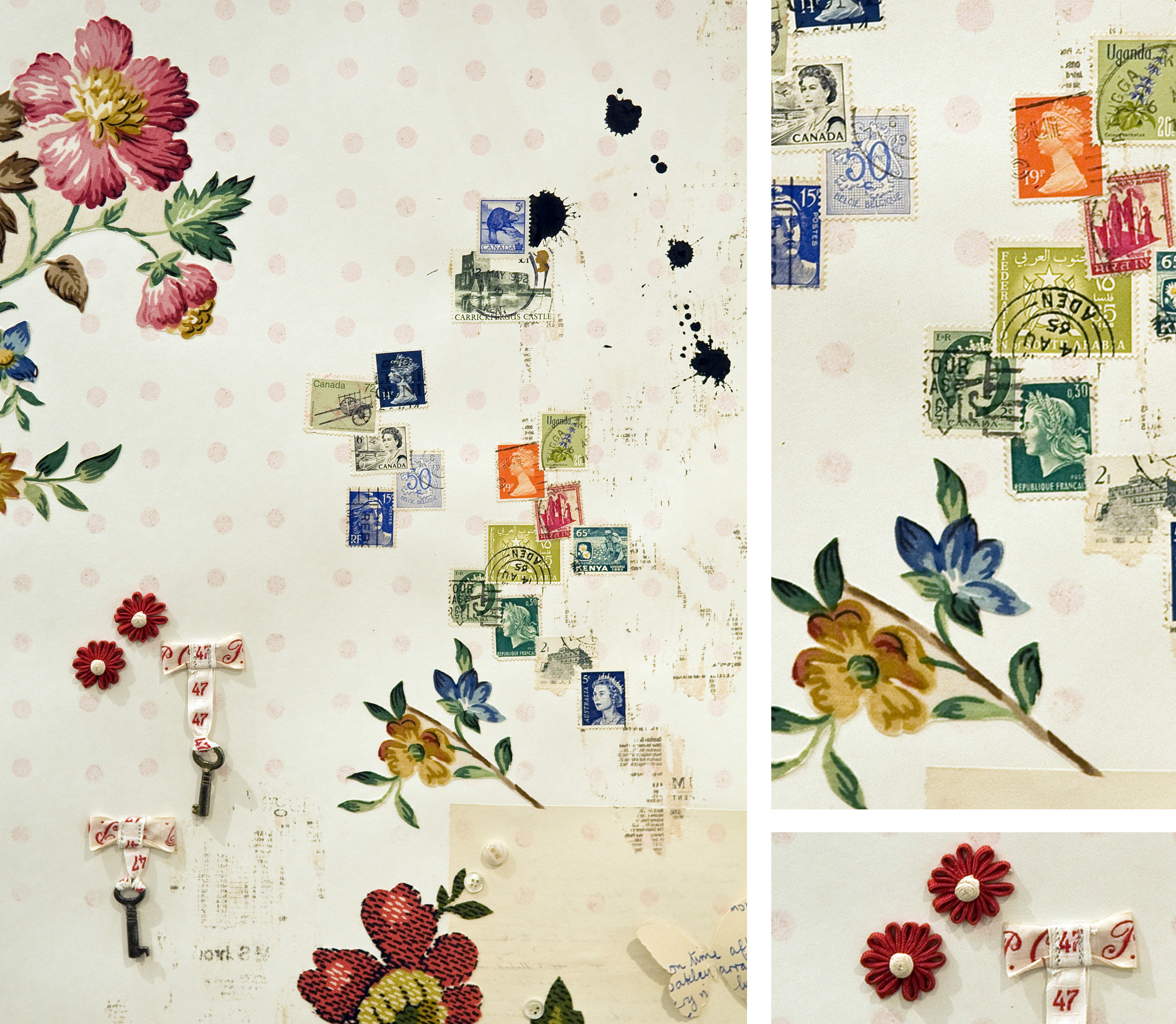  at her beautiful bespoke wallpapers and fabrics with postage stamps, 